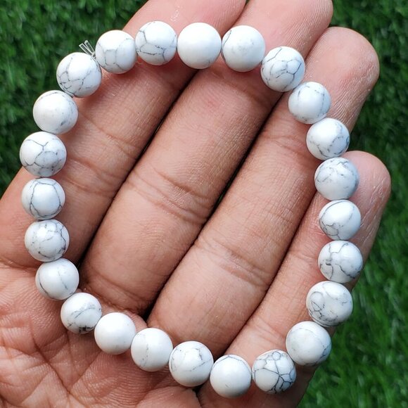 Howlite Beaded Unisex Bracelet, Healing Round Bead Bracelet, BS41050 - Picture 1 of 15